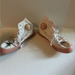 Converse White and Pink High-Top Sneakers with Classic Design